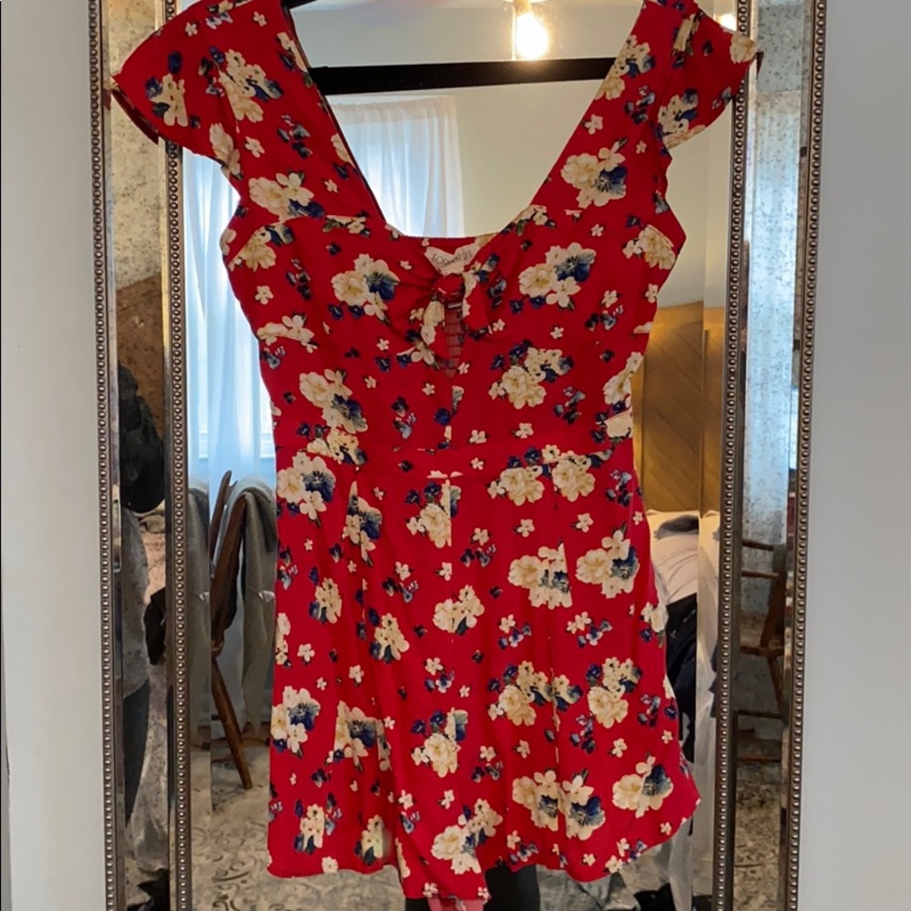 Red floral romper
